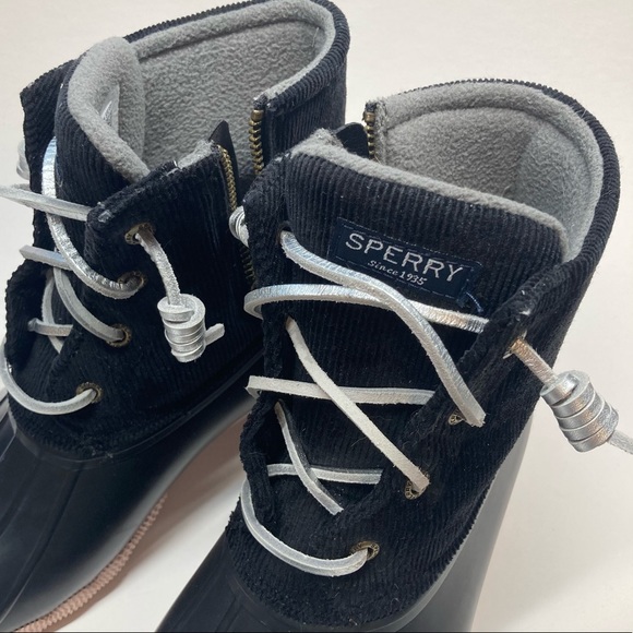 Sperry Black Corduroy with Pink Sole Duck Boot - Picture 2 of 8